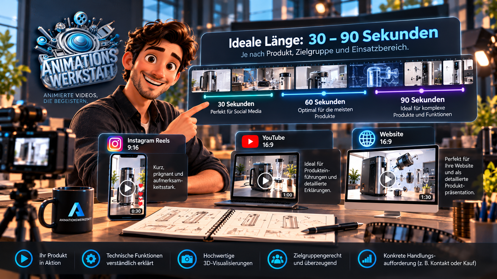 Ideale Videolänge für Produktanimationen