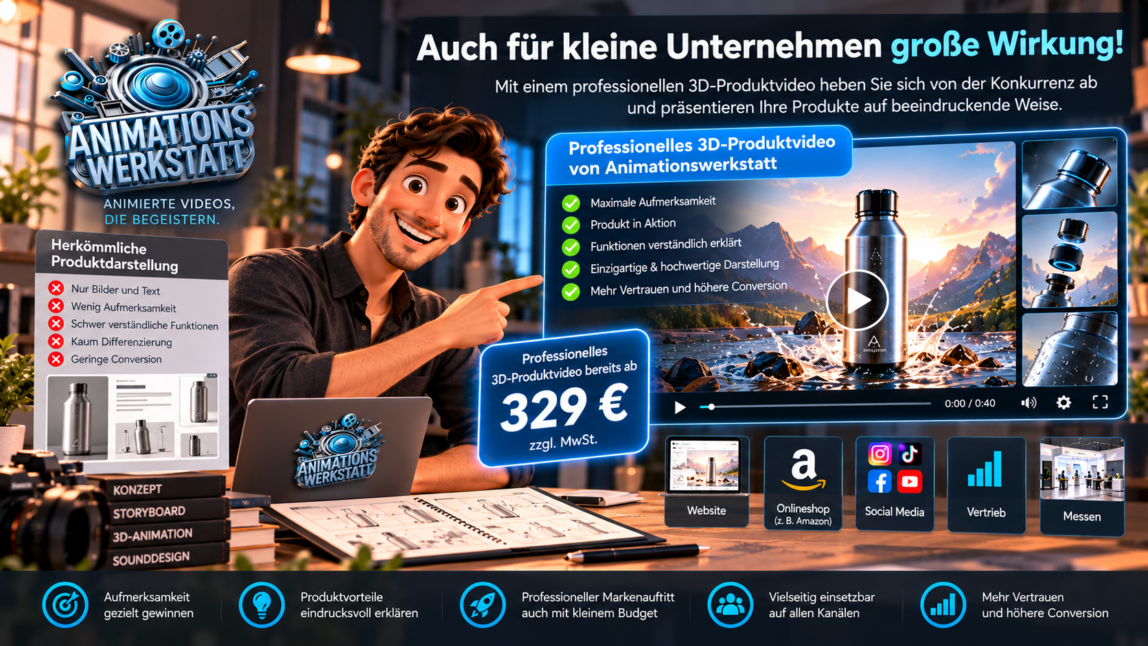 Professionelles 3D-Produktvideo für kleine Unternehmen